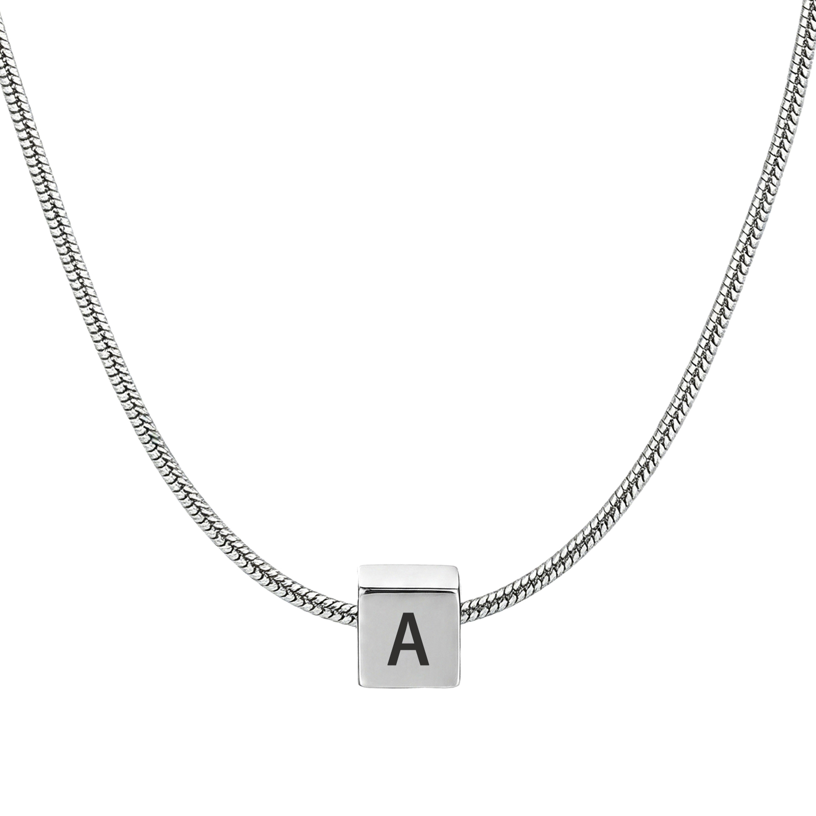 Personalized Men's Stainless Steel Necklace With Letter Cube Gift For Him