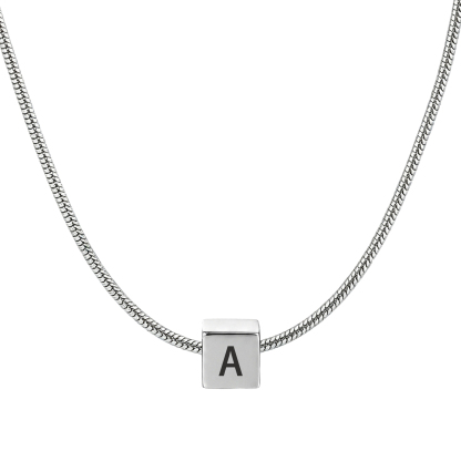 Personalized Men's Stainless Steel Necklace With Letter Cube Gift For Him