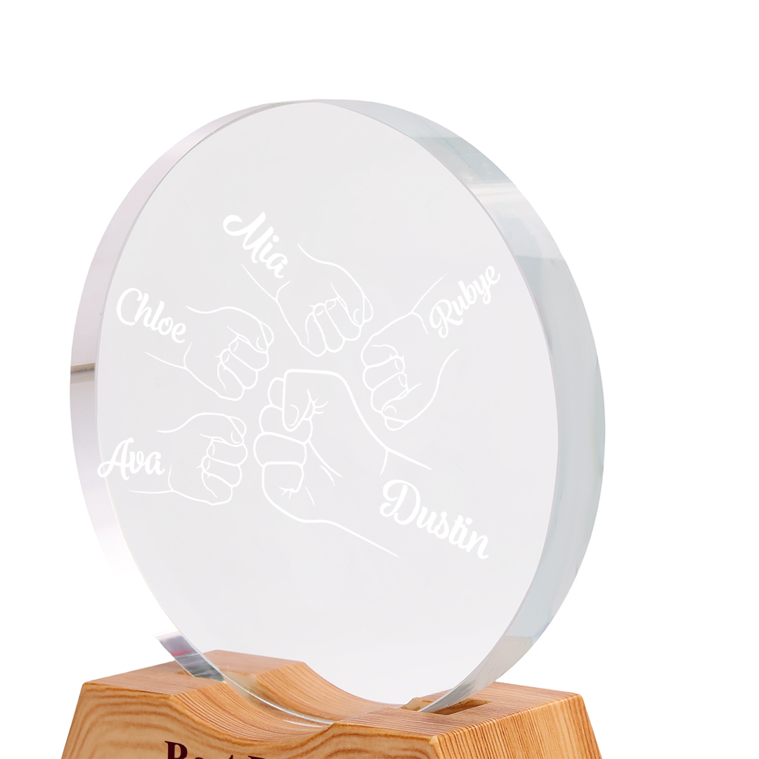 Personalized Crystal Led Night Light For Dad With 1–6 Names And Fist Bump Design