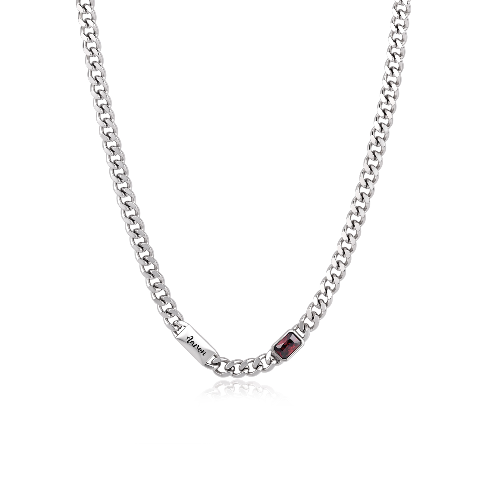 Personalized Cuban Chain Men Necklace Custom With 1-6 Names And Birthstones Personalized Gift for Dad, Boyfriend, or Husband, Birthday Gift for Grandpa or Girlfriend | Jessemade