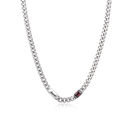 Personalized Cuban Chain Men Necklace Custom With 1-6 Names And Birthstones Personalized Gift for Dad, Boyfriend, or Husband, Birthday Gift for Grandpa or Girlfriend | Jessemade