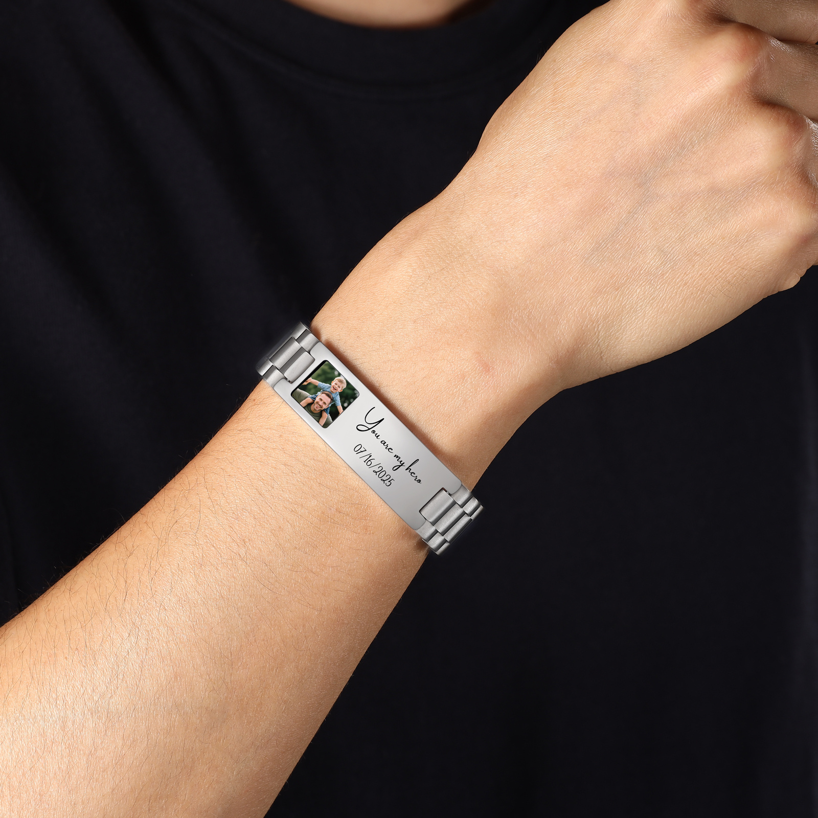 Personalized Men's ID Bracelet with Photo Stainless Steel