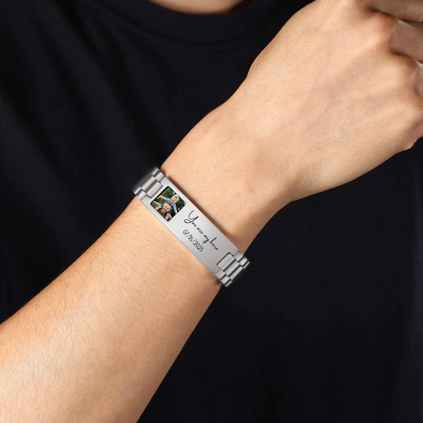 Personalized Men's ID Bracelet with Photo Stainless Steel