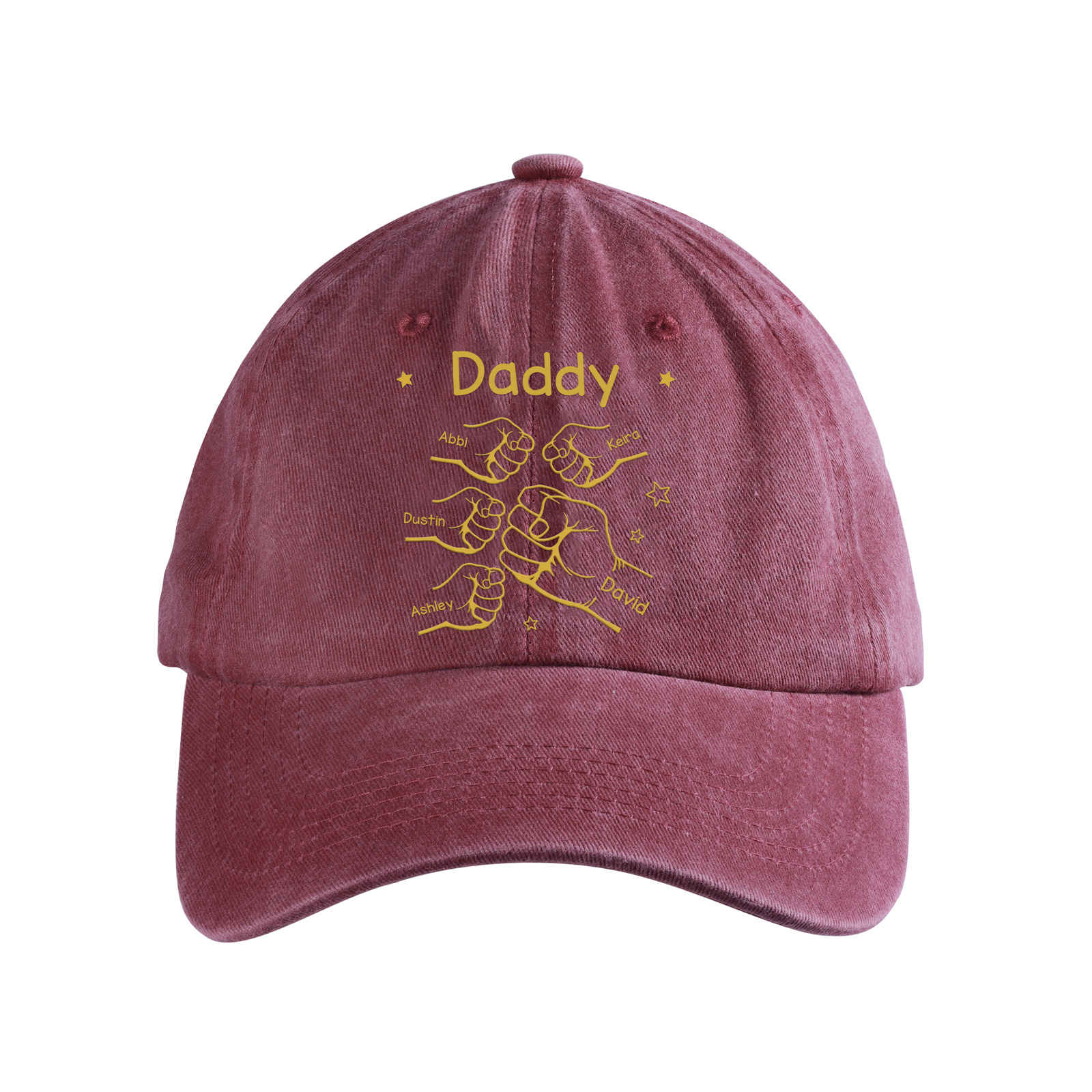 Personalized Washed Denim Baseball Cap Customized with 1-10 Names and Fist Bumps