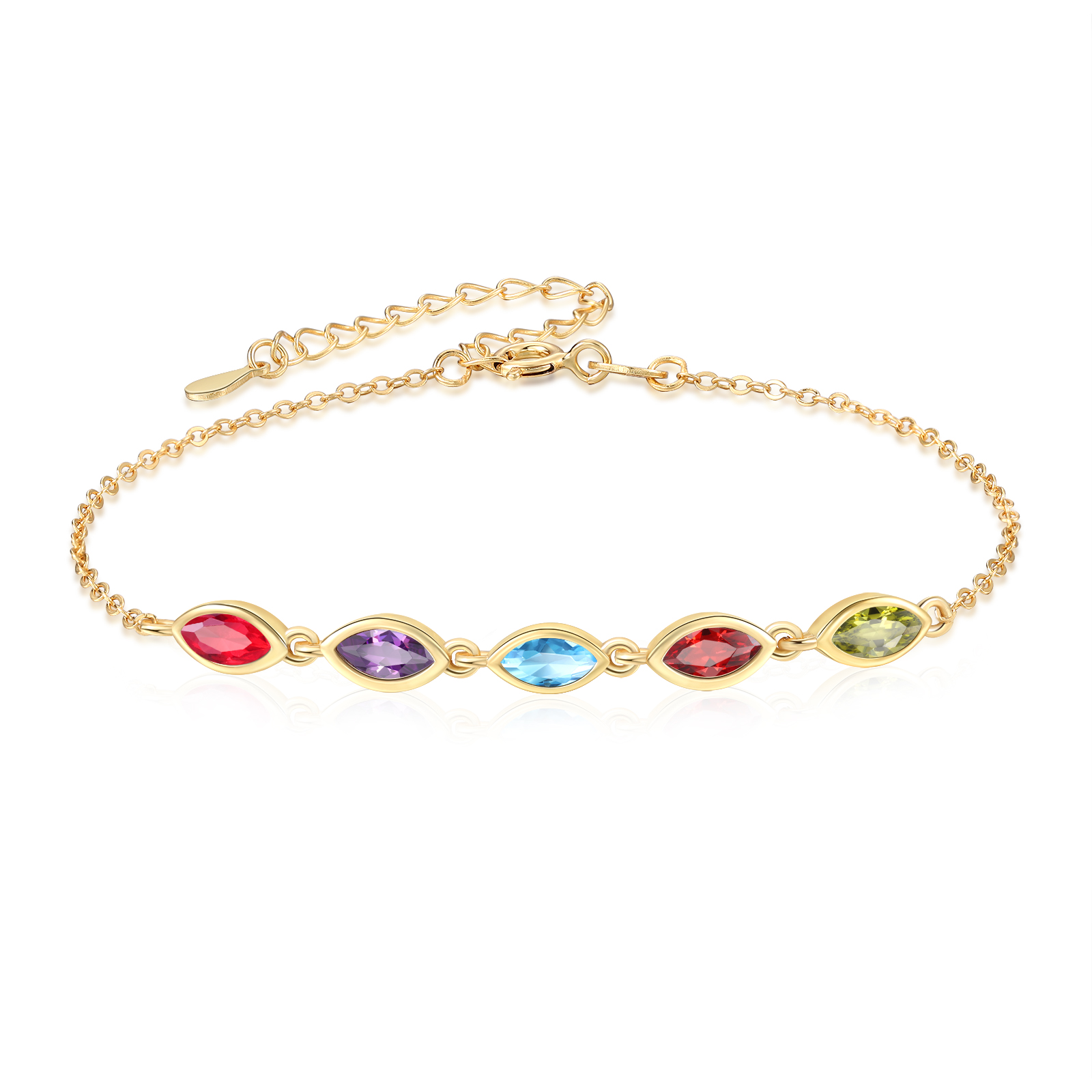 925 Sterling Silver Personalized Birthstones Bracelet Custom with 2–5 Marquise-Cut Stones