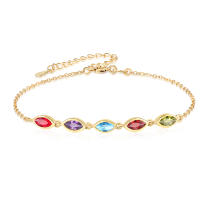 925 Sterling Silver Personalized Birthstones Bracelet Custom with 2–5 Marquise-Cut Stones