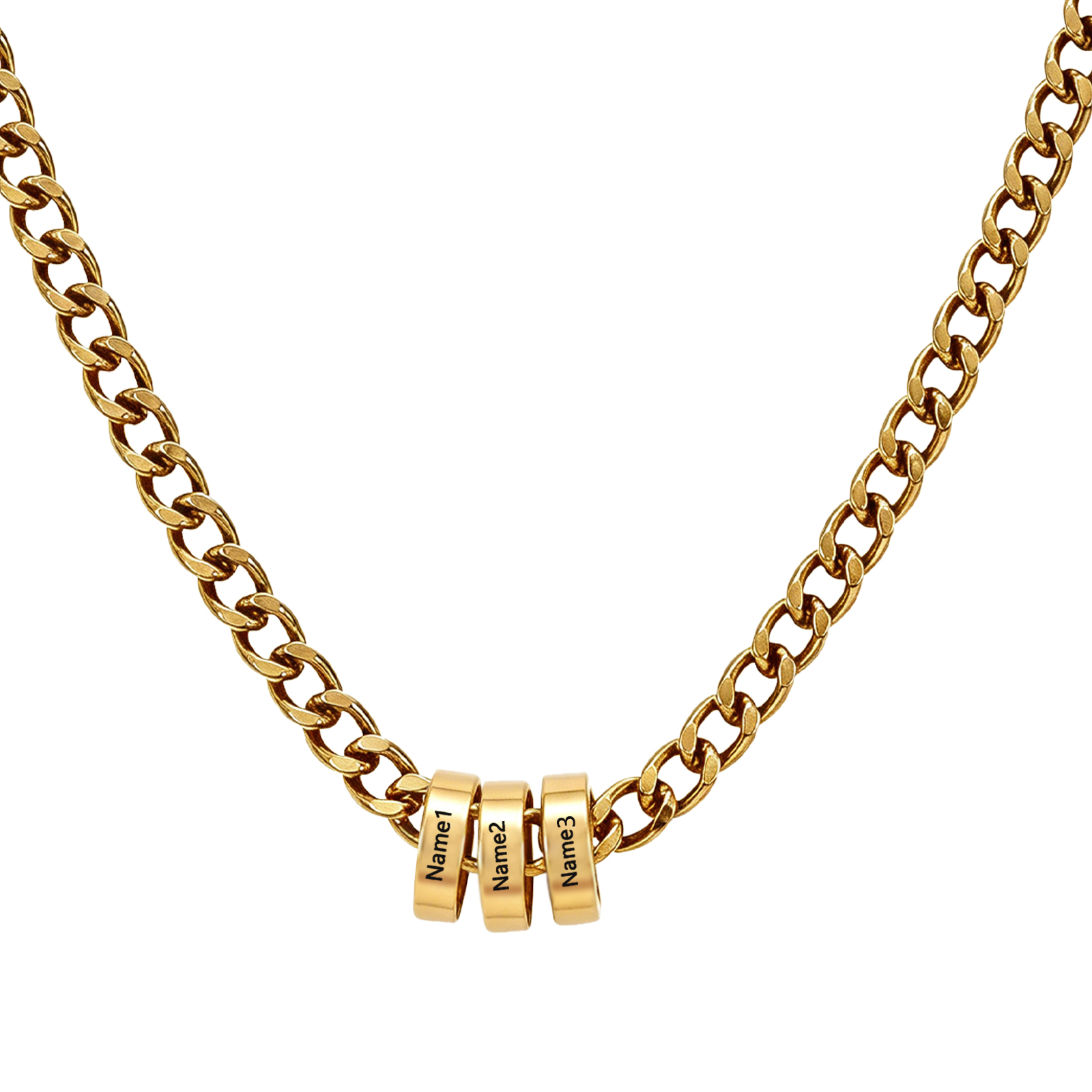 Personalized Stainless Steel Men’s Necklace Custom With 2-6 Name Beads For Men Dad Husband