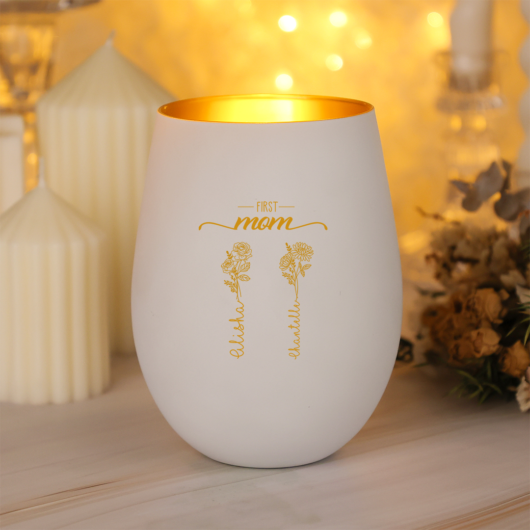 Personalized Glass Candle Holder with 2–10 Birth Flowers and Names for Mom/Grandma