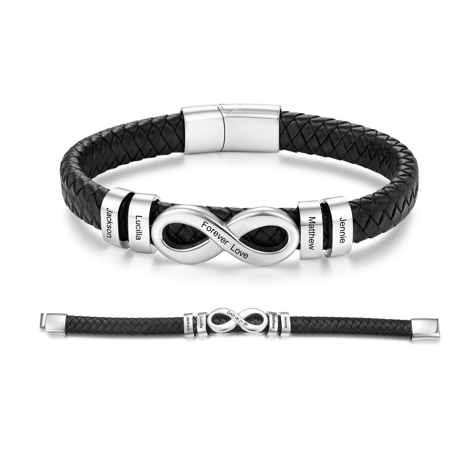 Personalized Infinity Men Bracelet Custom with 2–6 Names Braided Leather Bracelet