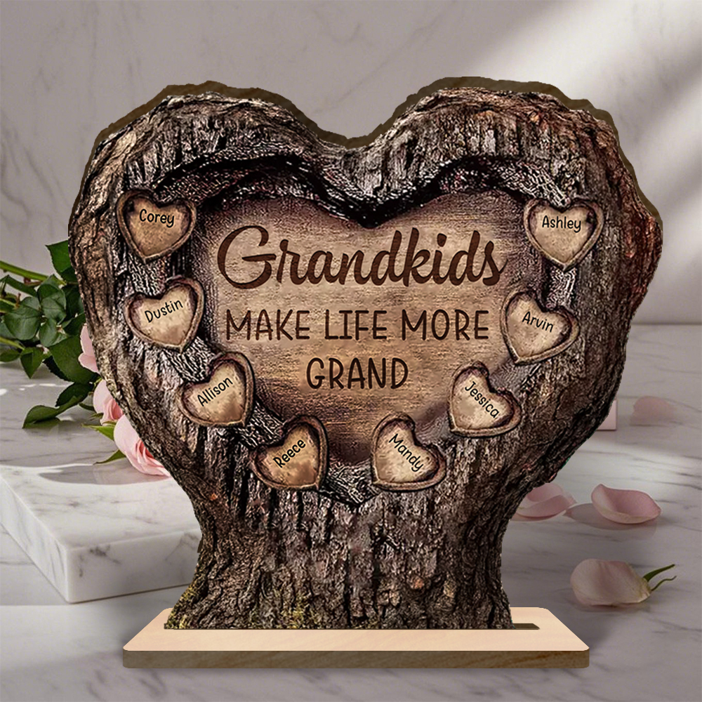 Personalized wooden tree trunk heart plaque for Grandpa and Grandma