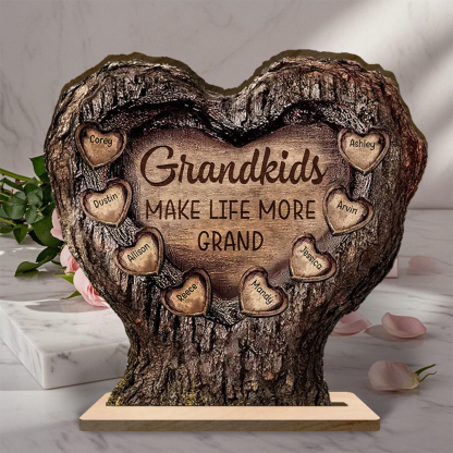 Personalized wooden tree trunk heart plaque for Grandpa and Grandma