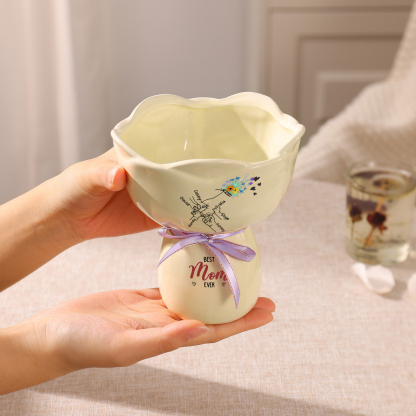 Personalized Ceramic Bouquet Flower Vase with Bow Best Grandma Ever