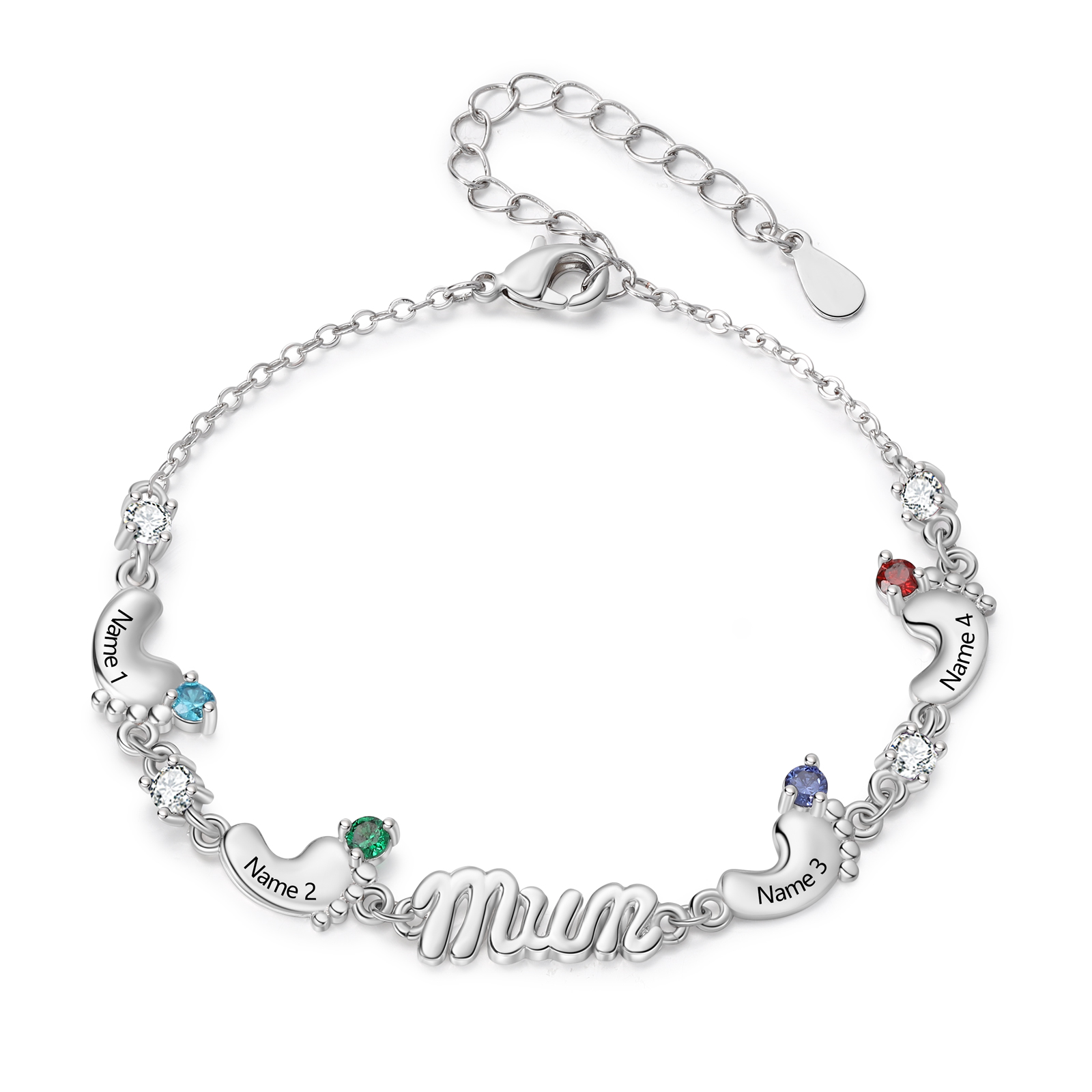 Personalized Mom Bracelet with 2–5 Baby Feet Names and Birthstones