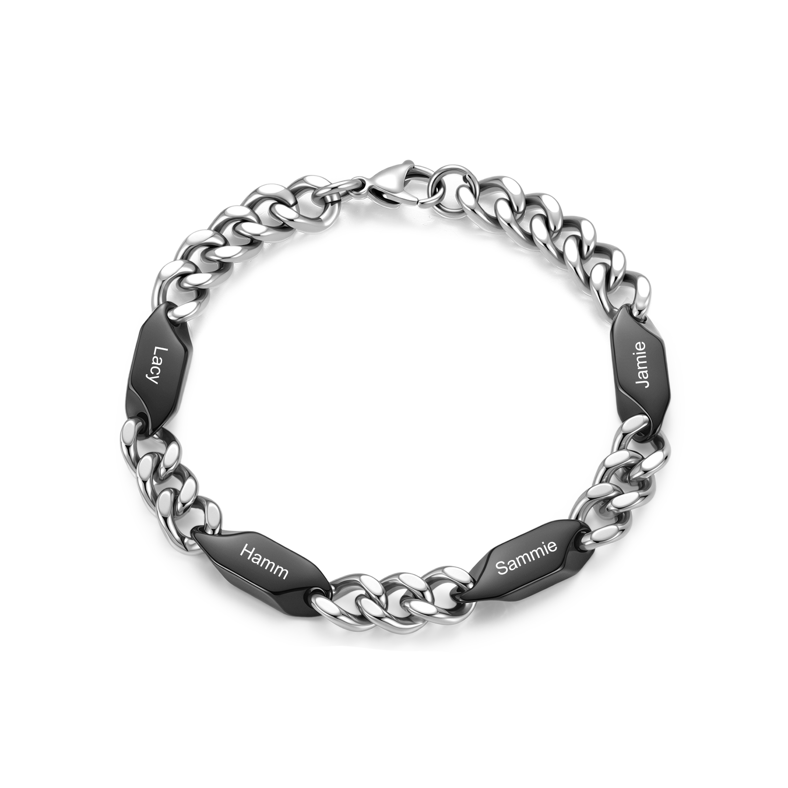Personalized Stainless Steel Curb Chain Bracelet Custom With 1-5 Engraved Names Gift For Dad Husband Family