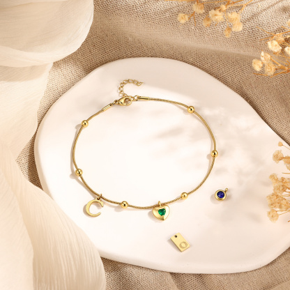 Personalized Birthstone Initial Anklet Minimalist Summer Anklet Bracelet
