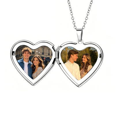 Personalized Heart Locket Necklace Custom with 2 Photos and NFC for Women
