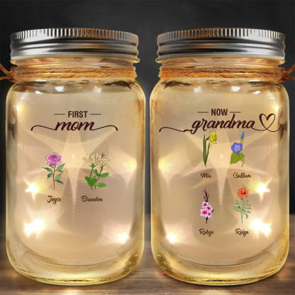 Personalized Flower Solar Mason Jar Light for Grandma Mom