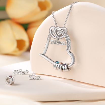 Personalized Mom Heart Necklace with 1–5 Names and Birthstones