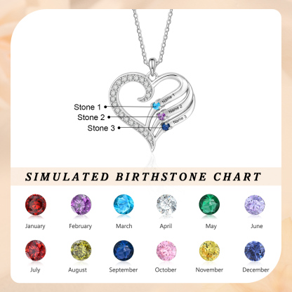 Personalized Heart Necklace with Birthstones Custom with 2–4 Family Names
