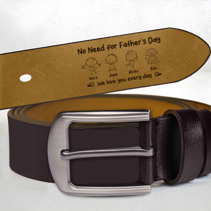Personalized Leather Belt for Men Customized with 1-6 Names and Kids’ Drawing Gift for Dad Father’s Day