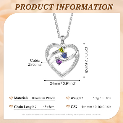 Personalized Heart Birthstones Necklace Custom With 3–5 Children’s Names