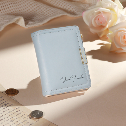 Personalized Leather Zippered Wallet Custom With Photo And Engraved Name