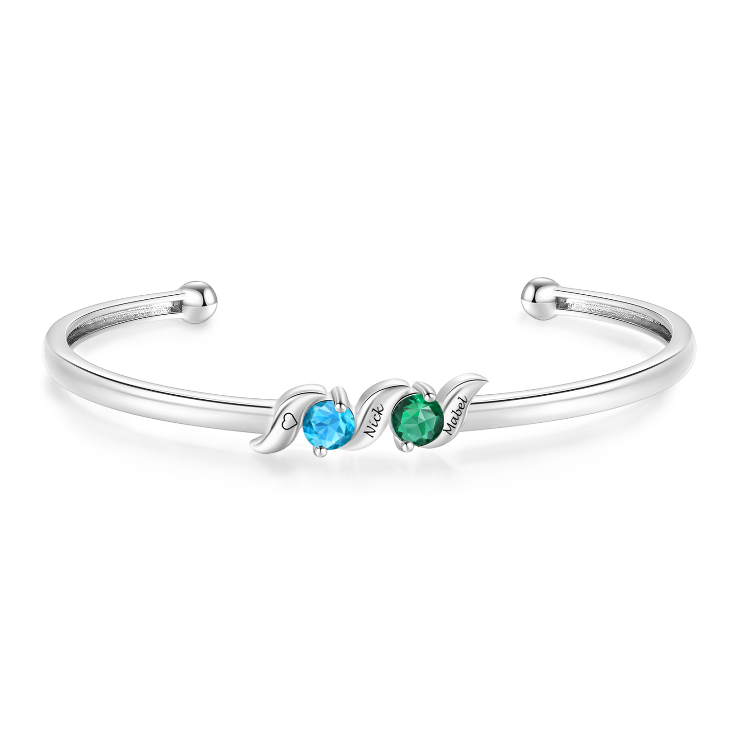 Personalized Women Birthstones Bangle Family Bracelet Customized With 1–5 Names Stones