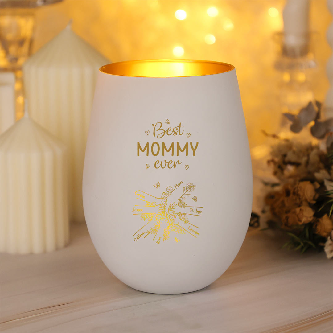Personalized Glass Candle Holder “Best Mom/Grandma Ever,” Hand-Holding Figures with 2–7 Children, with Grandchildren’s Names – Mother’s Day and Birthday Gift for Grandma/Mom | Jessemade