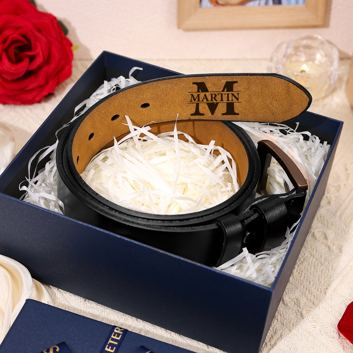 Personalized Leather Belt For Men Custom Initial And Name Engraved Pattern