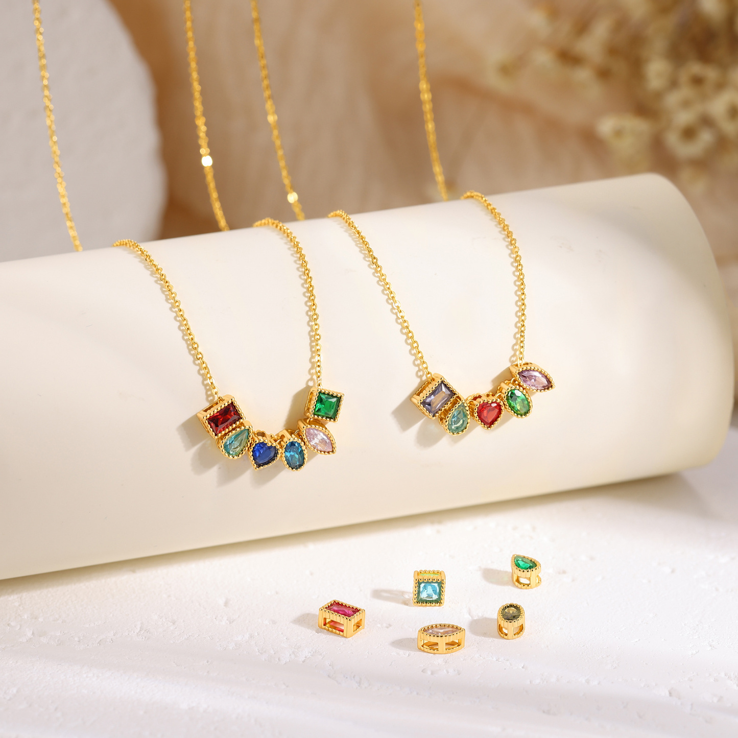 Personalized Birthstone Charm Necklace Customized with 1-6 Stones