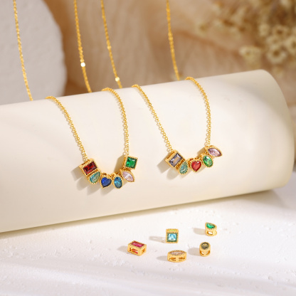 Personalized Birthstone Charm Necklace Customized with 1-6 Stones