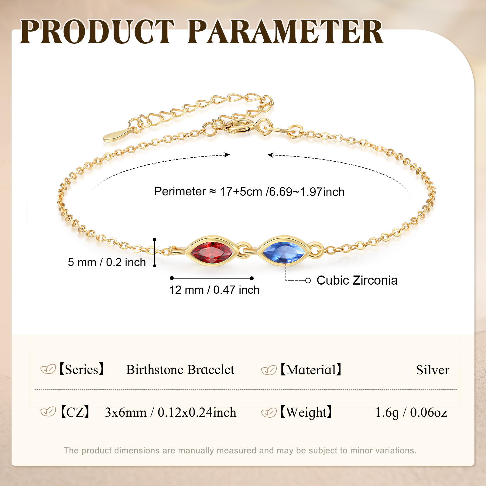 925 Sterling Silver Personalized Birthstones Bracelet Custom with 2–5 Marquise-Cut Stones