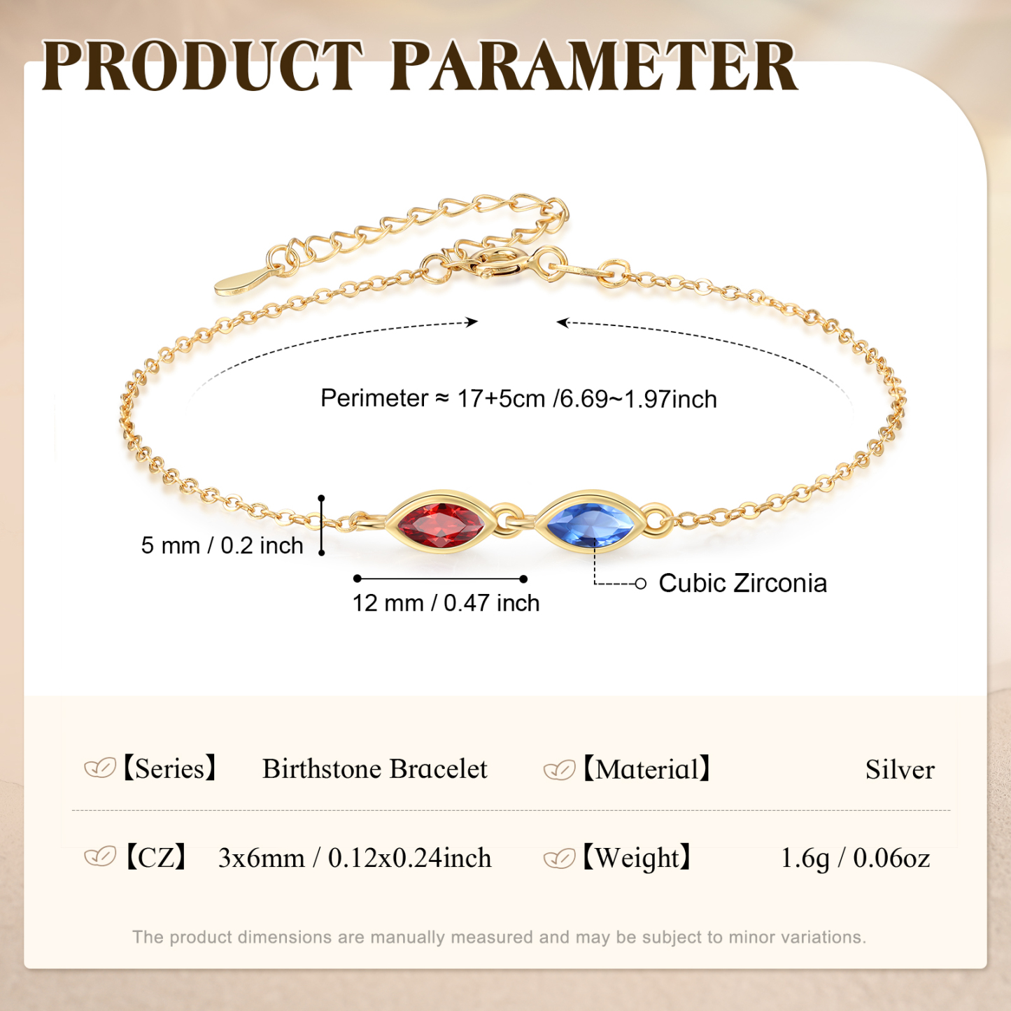 925 Sterling Silver Personalized Birthstones Bracelet Custom with 2–5 Marquise-Cut Stones