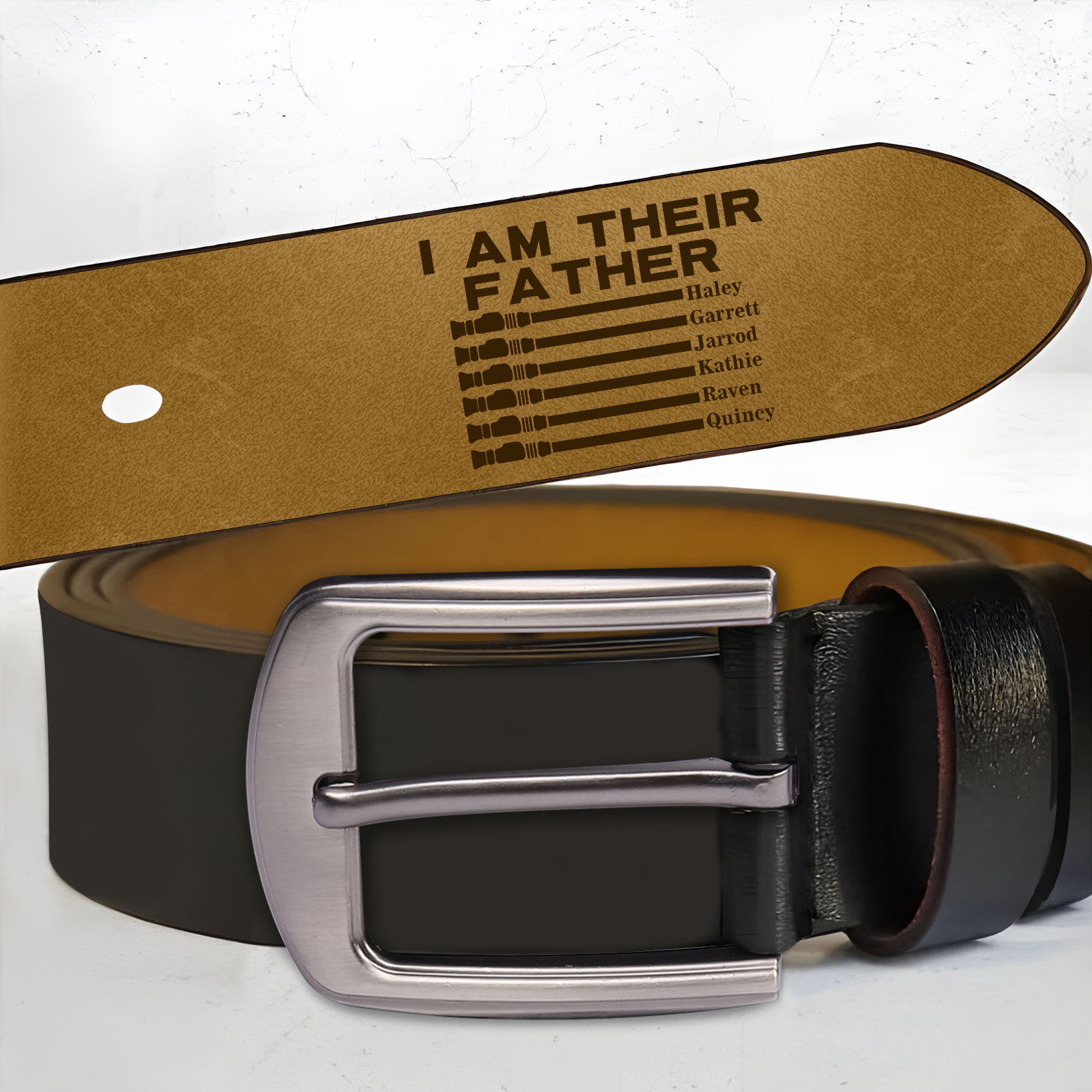 Personalized Leather Belt I Am Their Father Engraved with 1-6 Names