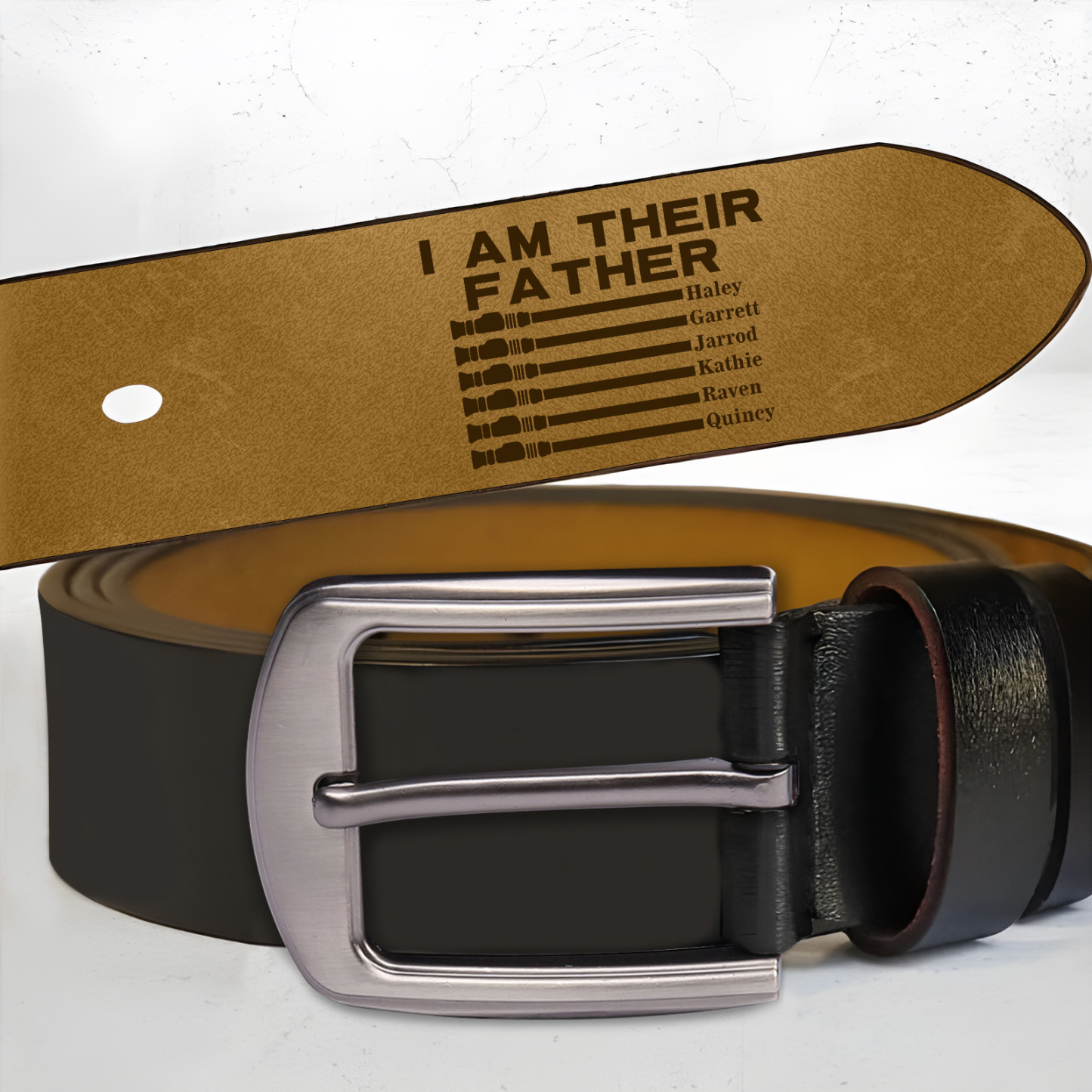 Personalized Leather Belt I Am Their Father Engraved with 1-6 Names