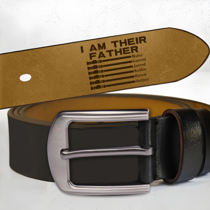 Personalized Leather Belt I Am Their Father Engraved with 1-6 Names