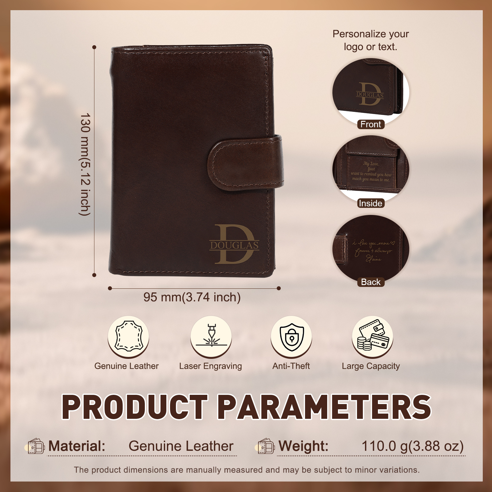 Personalized Leather RFID Blocking Bifold Wallet for Men with Snap Closure