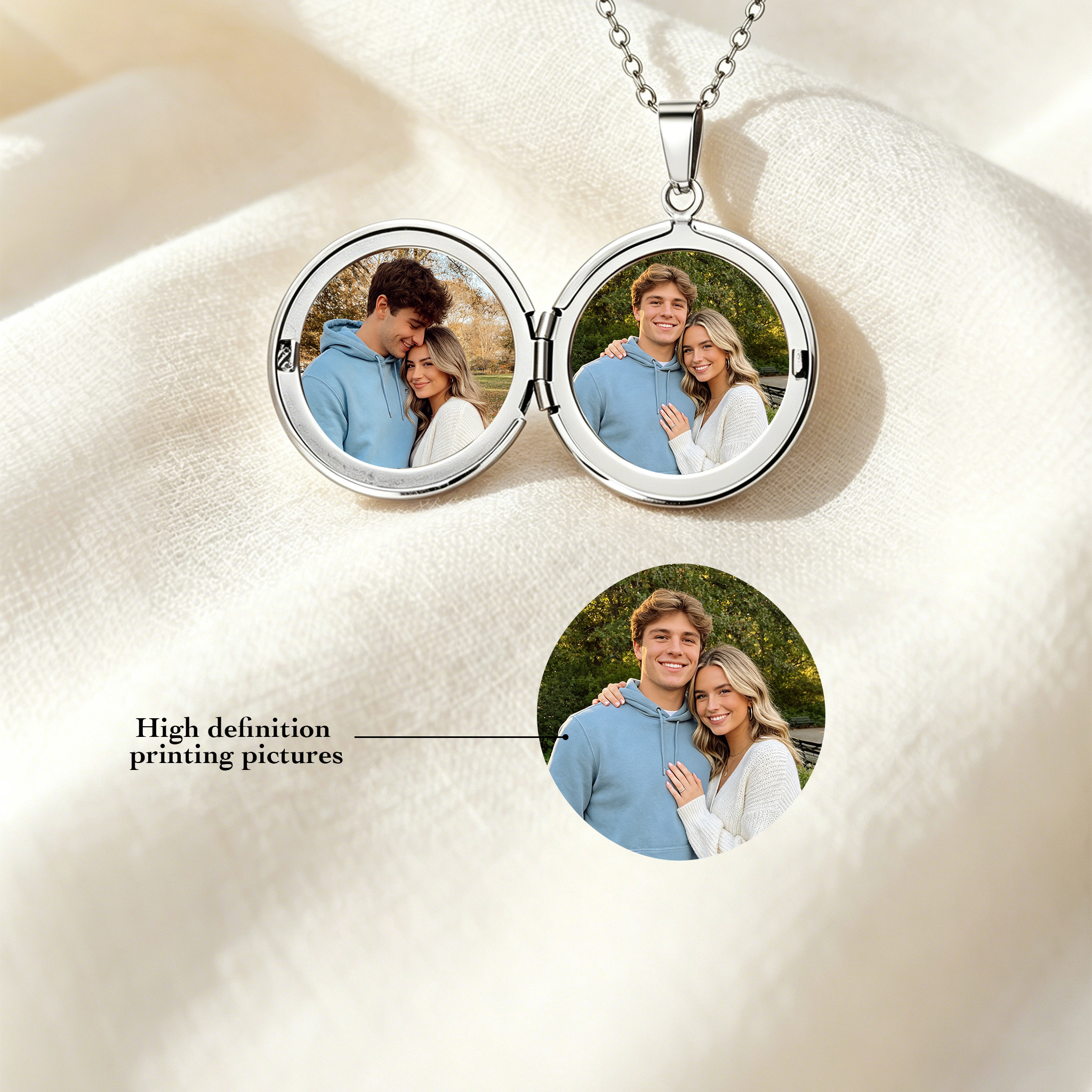 Personalized Locket Necklace Custom with Photo & Text NFC for Women