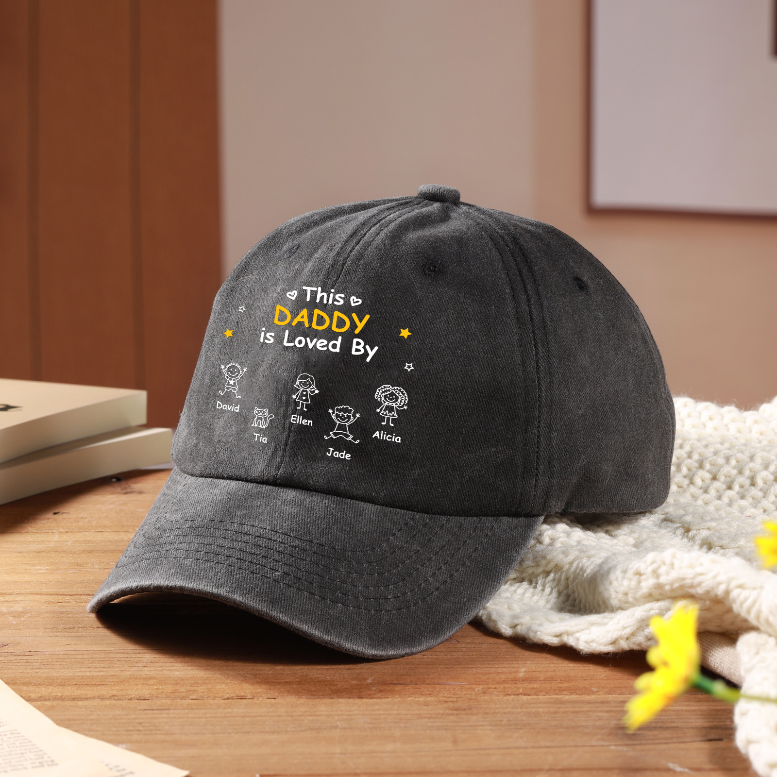 Personalized Cotton Baseball Cap Customized with 1–10 Names and a Child’s Drawing