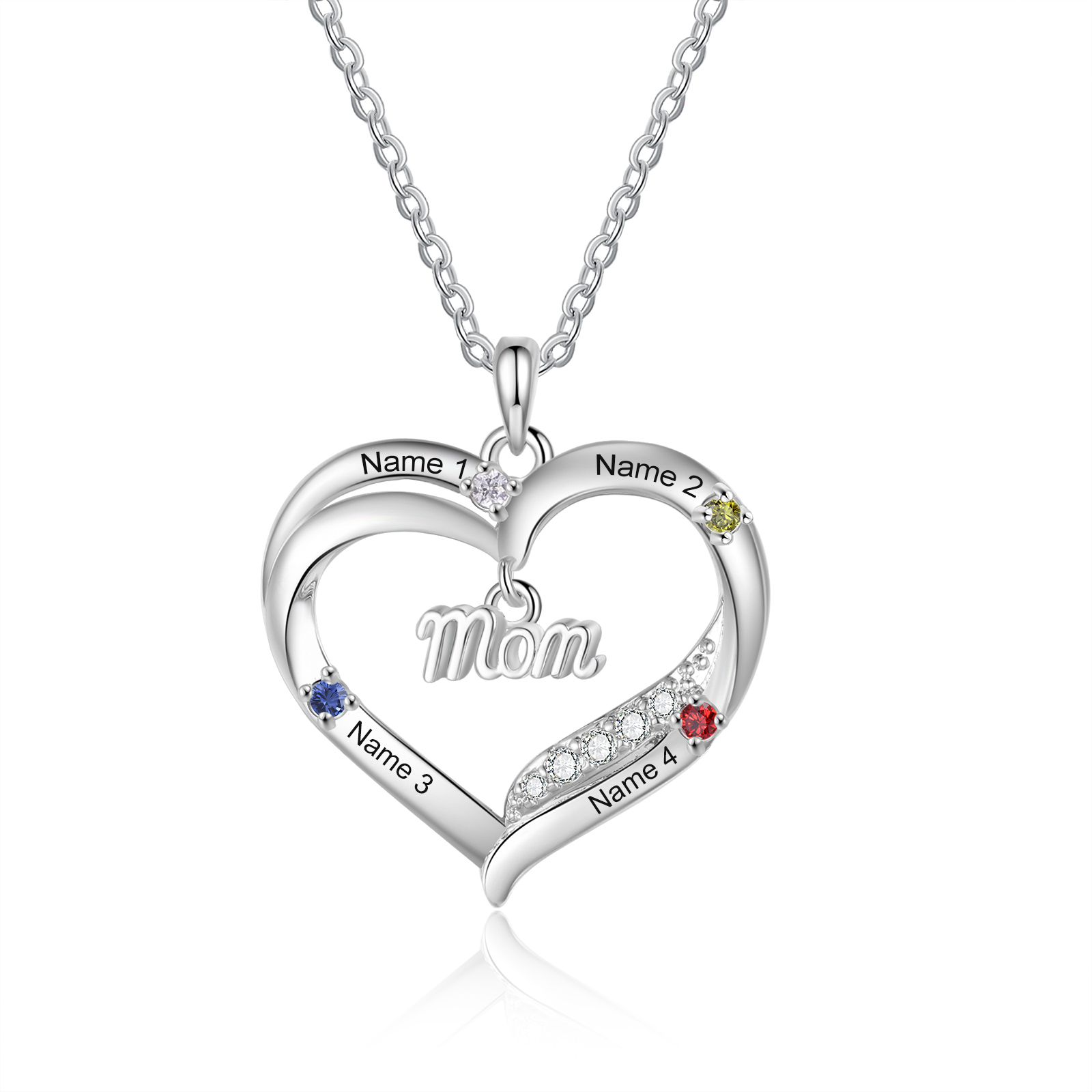Personalized Mom Heart Necklace with 2–5 Kids Names and Birthstones