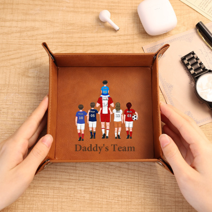 Personalized Leather Valet Tray Soccer Family Customized with 1-8 Names Gift For Dad Or Grandpa