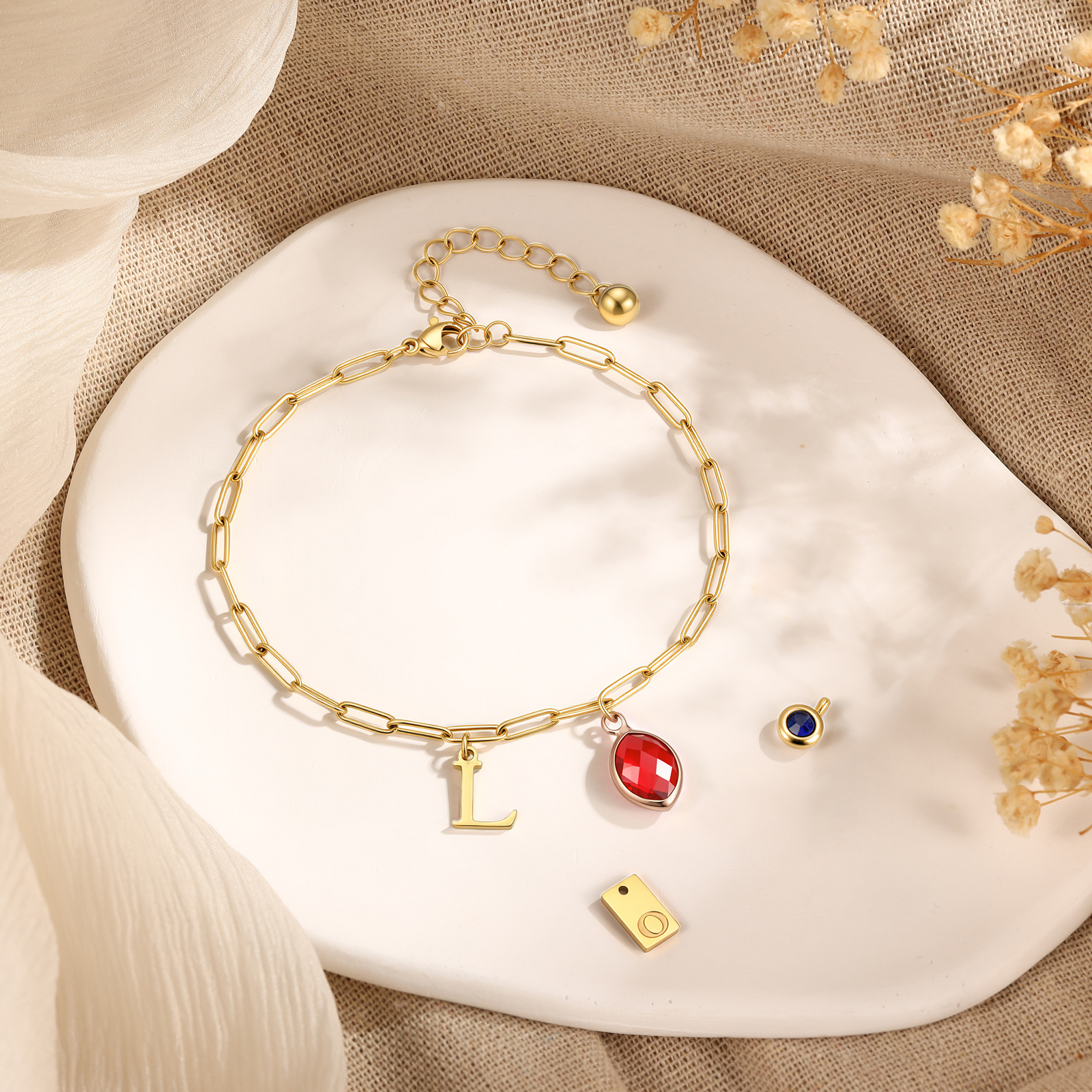 Personalized Birthstone Initial Anklet Minimalist Summer Anklet Bracelet