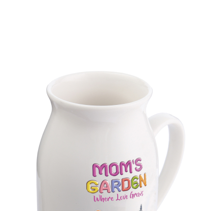 Personalized Ceramic Pitcher Vase Custom With 1-10 Names And Birth Flowers Gift For Mom Or Grandma