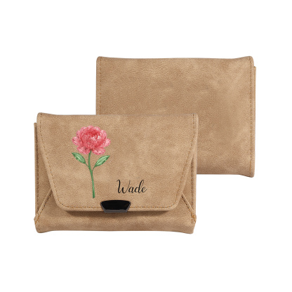 Personalized Women Leather Wallet Custom With Birth Flower And Name