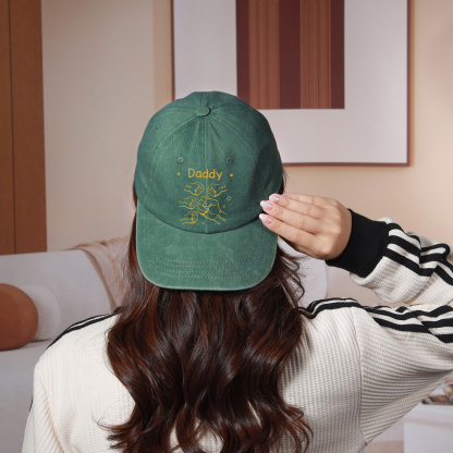 Personalized Washed Denim Baseball Cap Customized with 1-10 Names and Fist Bumps