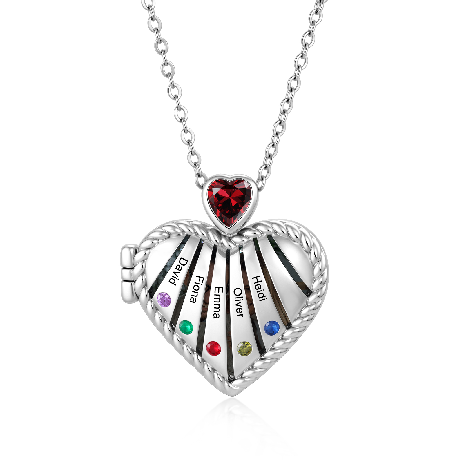 Personalized Heart Locket Birthstone Photo Necklace Custom with 1-6 Names Birthstones