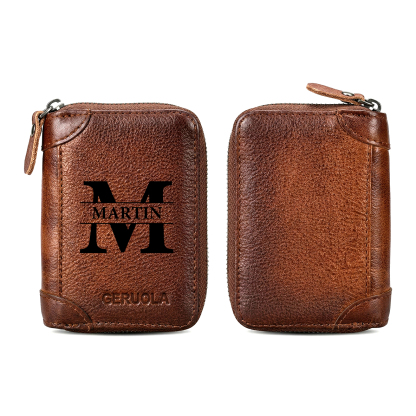 Personalized Genuine Leather Zip Card Holder Multiple Compartments with 9 Designs to Choose From