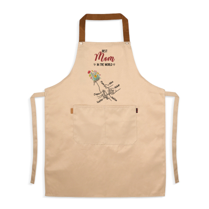 Personalized Floral Kitchen Apron Holding Hands Custom with 2–7 Names Gift for Mom or Grandma