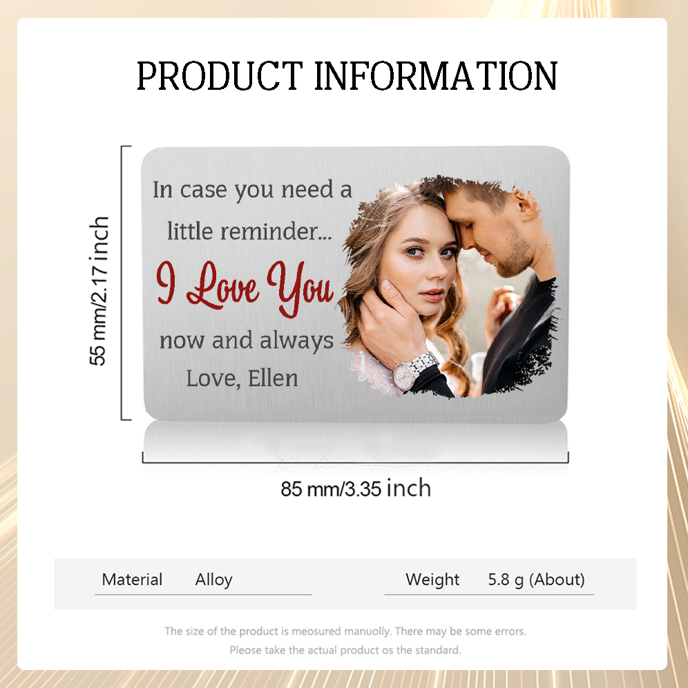 Personalised Couple Photo Alloy Wallet Card Custom with Text Gift for Loved Ones | Jessmade