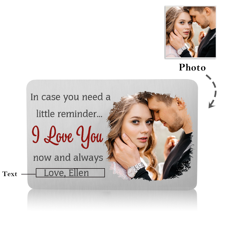 Personalised Couple Photo Alloy Wallet Card Custom with Text Gift for Loved Ones | Jessmade